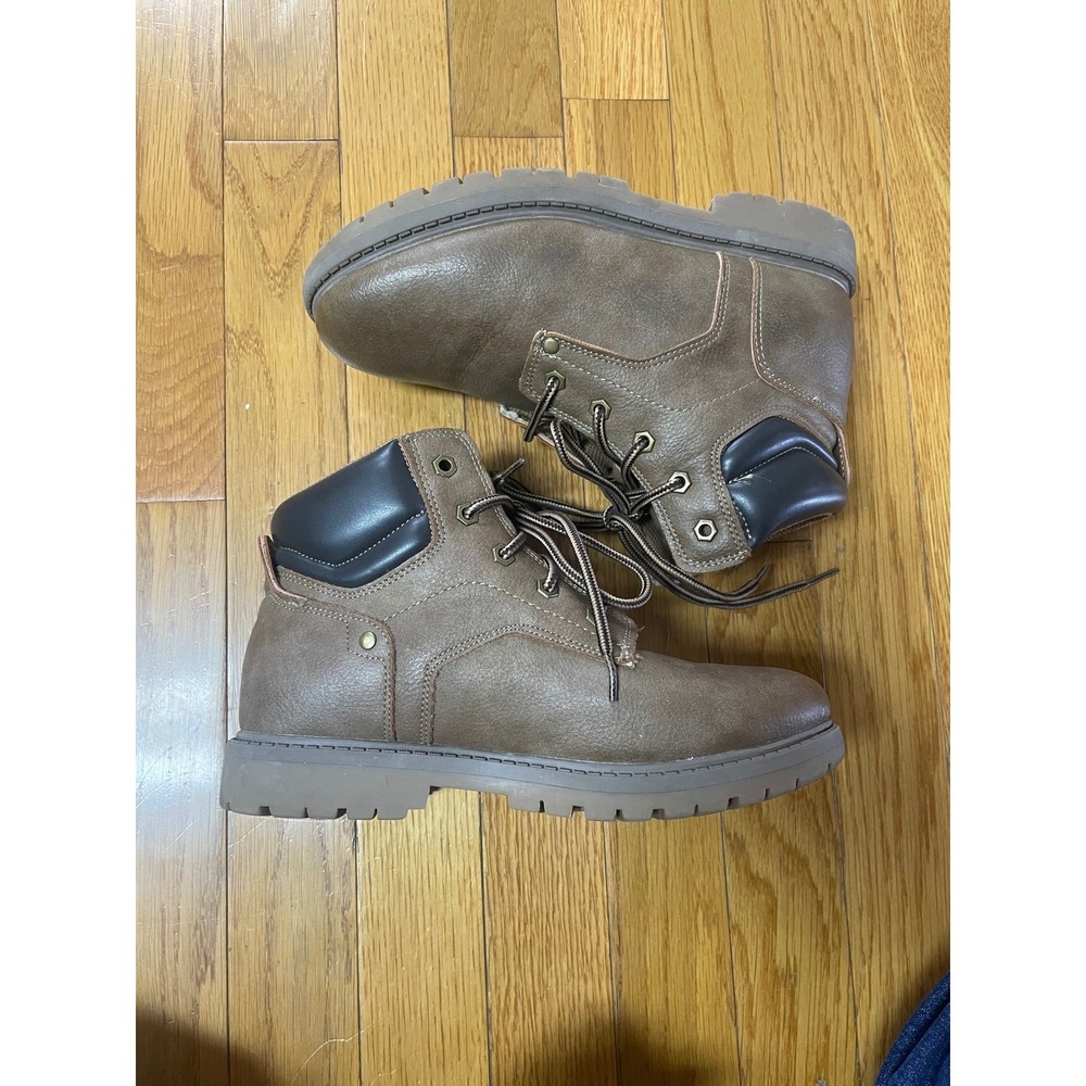 Eddie Bauer Hason Brown Faux Leather Lace Up Ankle Work Boots‎ Mens 4M 39828 - Picture 2 of 8